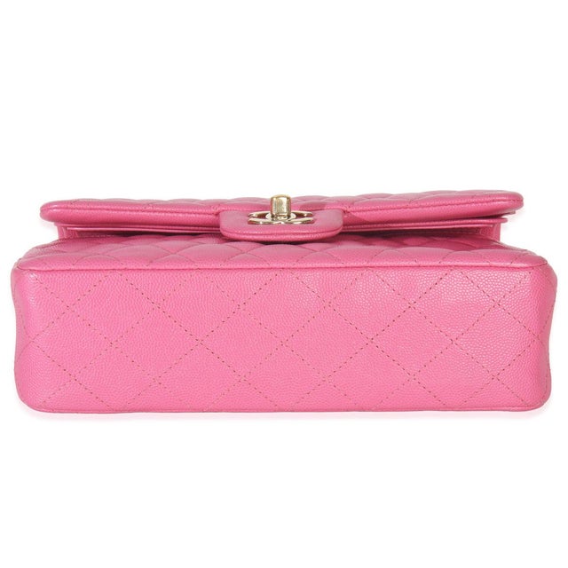 Animal Skin 22P Pink Quilted Caviar Small Classic Double Flap Bag For Sale - Image 7 of 10