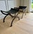Pair of French Empire Style Hand-Wrought Iron, Brass & Black Saddle Leather Curule Stools For Sale In Chicago - Image 6 of 10