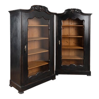Pair, Black Bookcases Display Cabinets, Hungary Circa 1890 For Sale