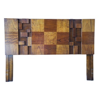 1970s Brutalist Paul Evans for Lane Walnut Queen Full Headboard For Sale