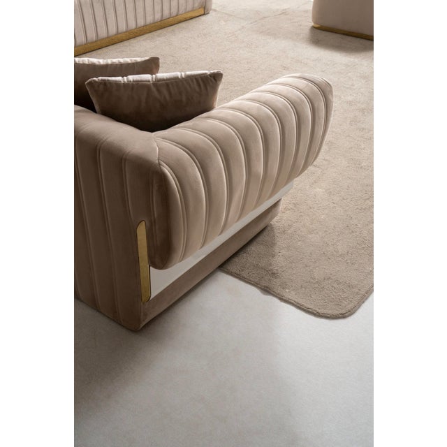 New Luna 3–Piece Channel Tufted Gold Accent Luxury Sofa Set - Sofa , Loveseat & Chair For Sale - Image 17 of 18