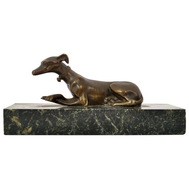 Antique French Animalier Bronze Marble Greyhound Sculpture Desk Paperweight 1900 For Sale - Image 9 of 12