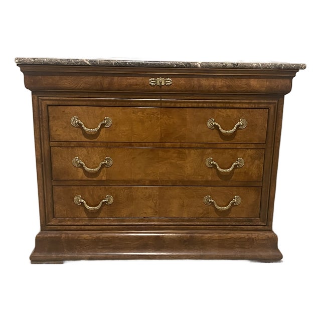 Late 20th Century Henredon “Charles X” Burl & Marble Chest For Sale