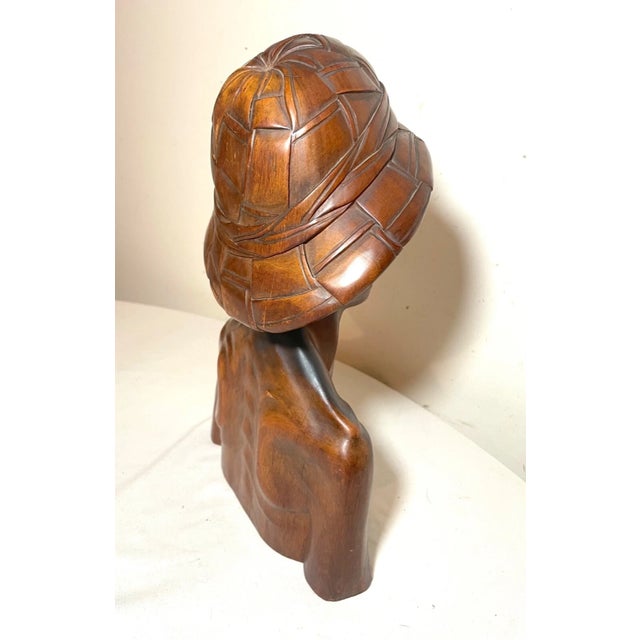 Wood Antique 1800's Hand Carved Wooden Japanese Elder Old Man Bust Sculpture Statue For Sale - Image 7 of 12