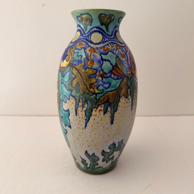 Ceramic Antique 1922 PZH Gouda Cozuna Hand-Painted Floral Art Pottery Vase For Sale - Image 7 of 7