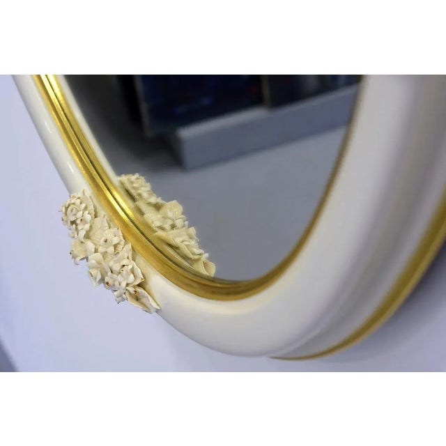 Wood Vintage Mirror in Porcelain & Wood Frame with Rose & Bud Decoration by Giulio Tucci For Sale - Image 7 of 9