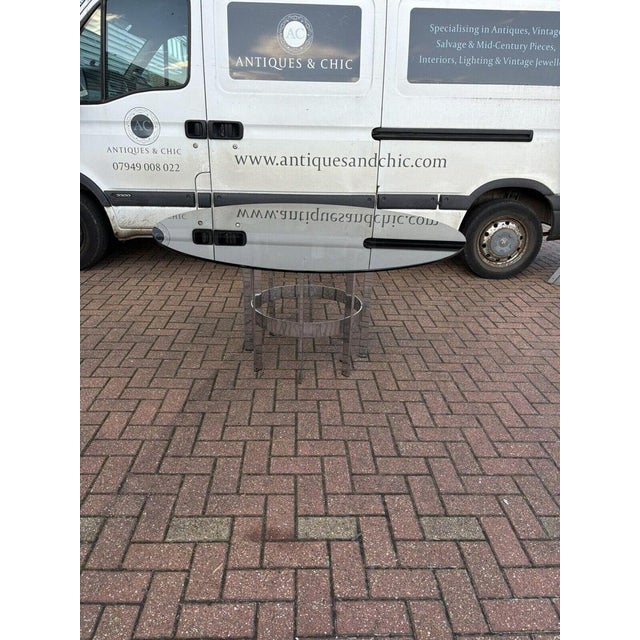 Chrome Table & Brown Leather & Chrome Pieff Chairs by Richard Young for Merrow, Set of 7 For Sale - Image 4 of 18