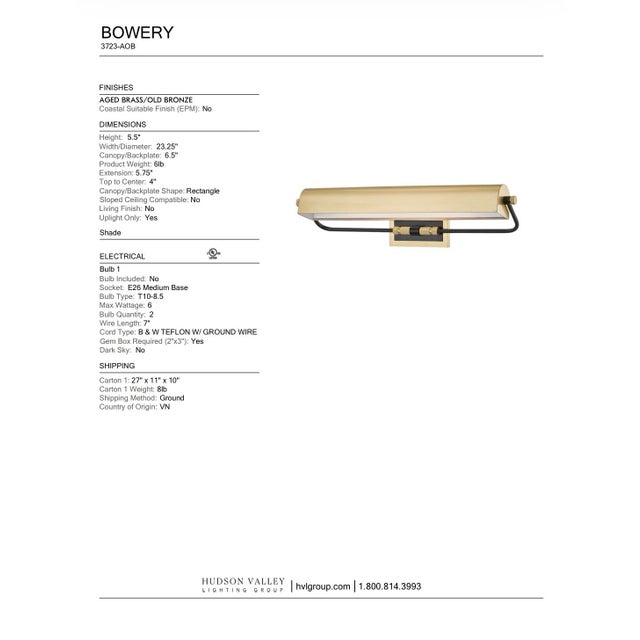 Modernist “Bowery” Brass Wall Sconce by Hudson Valley Lighting For Sale - Image 12 of 12