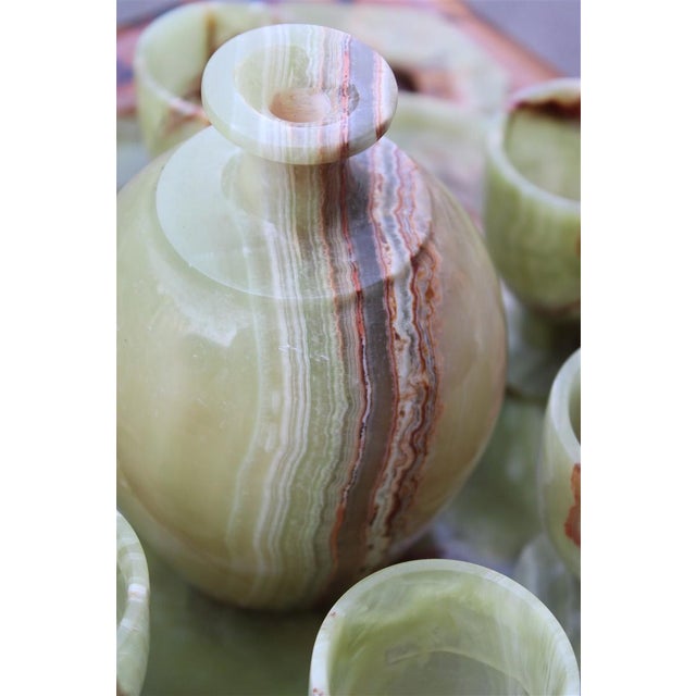Tanzanian Green Onyx Rosolio Tray with Bottle and Glasses, Italy, 1950s, Set of 8 For Sale - Image 12 of 15