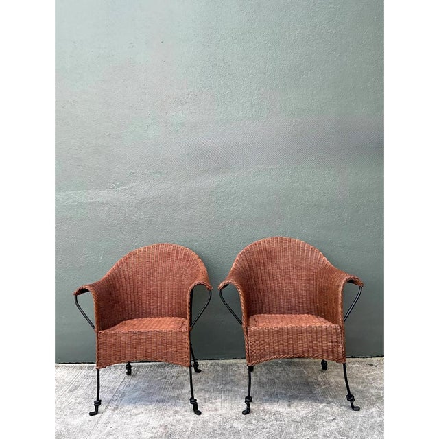 Palecek Vintage Rattan and Metal Chairs - Set of Two For Sale - Image 9 of 12