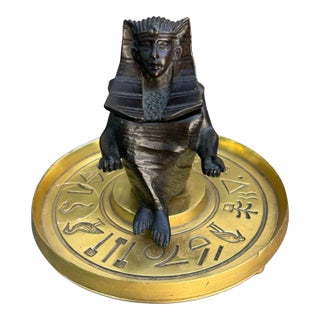 Antique Egyptian Revival Figural Bronze Pharaoh Inkwell For Sale