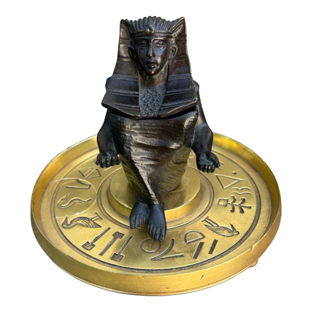 Antique Egyptian Revival Figural Bronze Pharaoh Inkwell For Sale