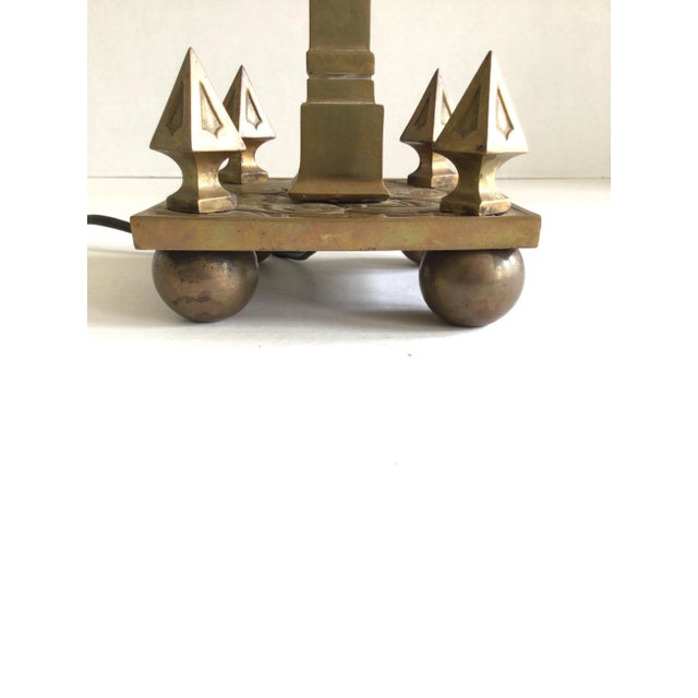 Brass 1930s Brass Candlestick Table Lamp With Spikes and Ball Feet at Base For Sale - Image 8 of 10