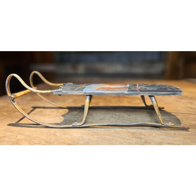 Vintage Hand Painted Wooden Sled With Rustic Waterfall Scene For Sale In Charlotte - Image 6 of 12