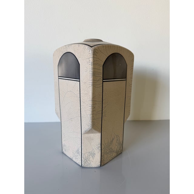 1980s Vintage Postmodern Art Deco Style Handmade Geometric Studio Pottery Vase For Sale In Miami - Image 6 of 12