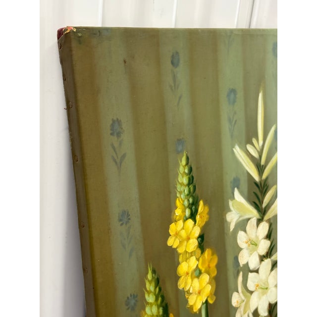 Vintage Floral Topiary Oil Painting on Canvas by Fabrice De Villeneuve For Sale - Image 9 of 11