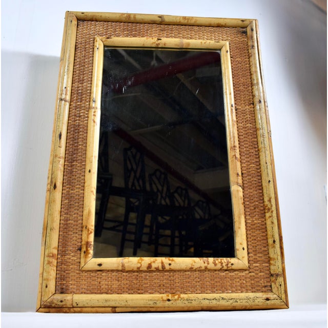 Chestnut Vintage Bamboo Grasscloth Rattan Wall Cabinet With Mirror For Sale - Image 8 of 10