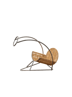 Vintage Wicker and Chrome Wine Bottle Holder