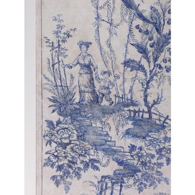 A Set of Vintage-Style Blue-and-White French Chinoiserie Four-Panel Hanging scrolls.Framed. For Sale In New York - Image 6 of 16