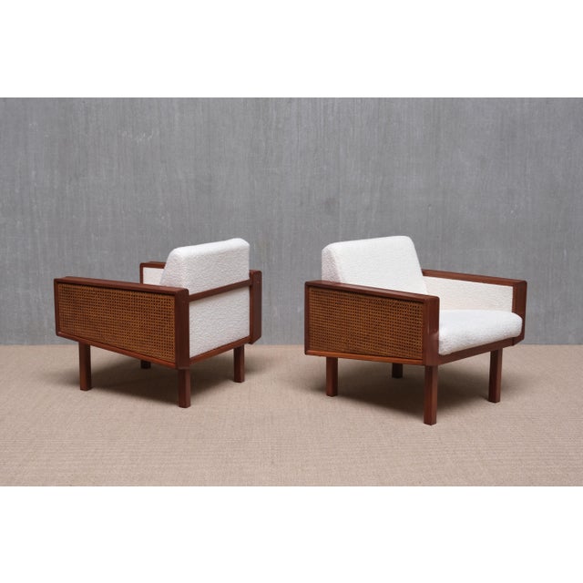 Mid-Century Modern Armchairs in Mahogany, Cane and Bouclé attributed to BBPR, Italy, Late 1950s, Set of 2 For Sale - Image 3 of 15