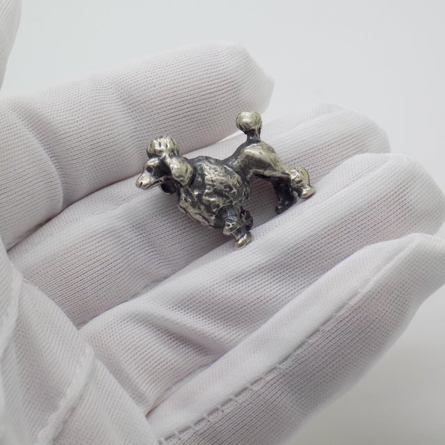 1970s Vintage Italian Handmade Genuine Silver Poodle Dog Rare Micro Dollhouse Miniature For Sale - Image 5 of 10