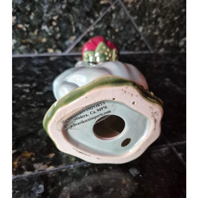 Vintage Henriksen Imports Hand-Painted Majolica Style Ceramic Frog & Tulip Candlestick Holder For Sale - Image 4 of 7