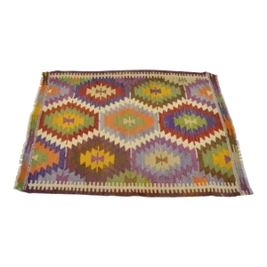 Colorful Turkish Oushak Vintage Small Kilim Rug