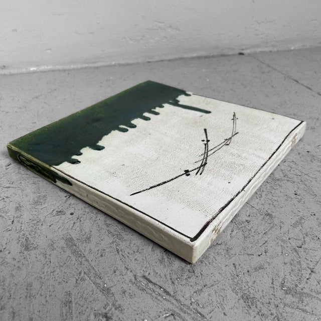 1920s Taisho Oribe-Ware Toban Ceramic Tea Ceremony Tile, Japan, 1920s For Sale - Image 5 of 15