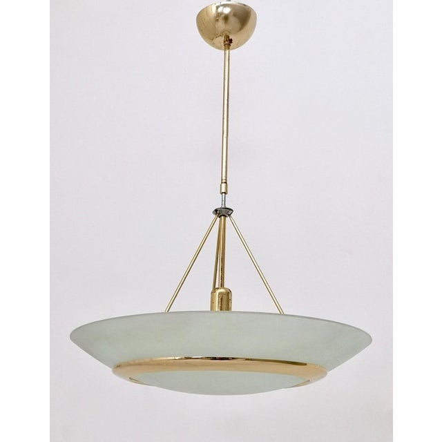 Brass and Etched Glass Bowl Pendant in the style of Fontana Arte, Italy, 1980s For Sale - Image 9 of 9