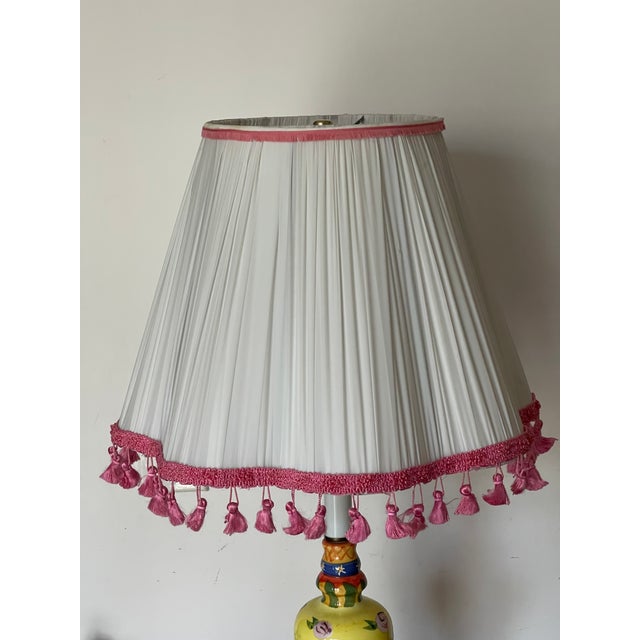 1970s 1970s Shabby Chic McKenzie and Childs Handpainted Lamp With Pleated Shade For Sale - Image 5 of 5
