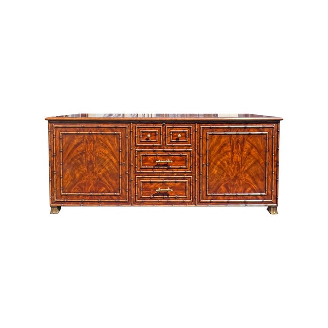 Chinoiserie Faux Bamboo Theodore Alexander Credenza Cabinet For Sale - Image 3 of 15