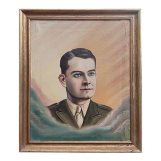 1940s Portrait of an Italian Ww2 Soldier Oil Painting Framed and Signed For Sale
