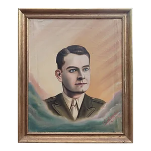 1940s Portrait of an Italian Ww2 Soldier Oil Painting Framed and Signed