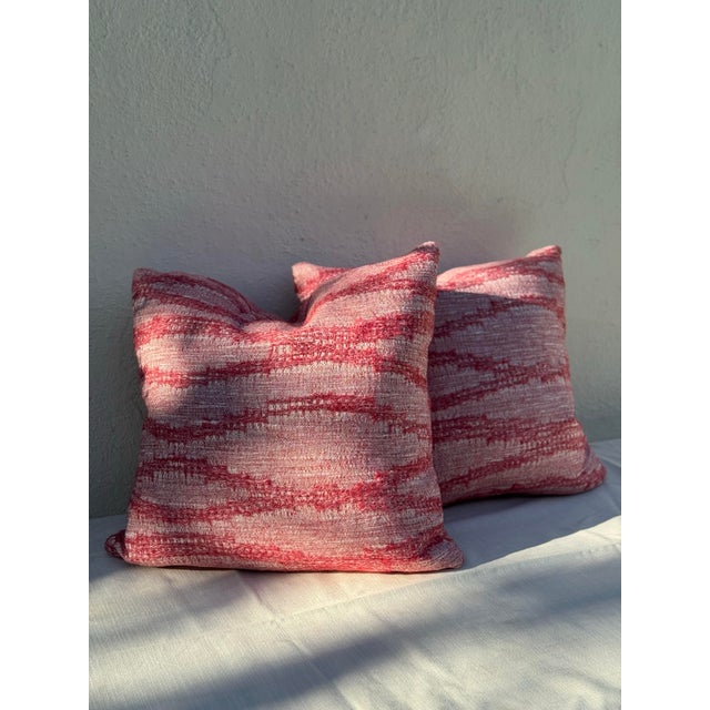 Moroccan Sofa Pillows : Set of Two Woven Textural Rich Pink Pillows/ Kathryn Ireland “Moroccan Weave” Woven Textile With Down/ Feather Fill For Sale - Image 3 of 11
