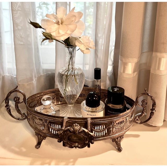 Late 19th Century Silver Plate Wide Gallery Handled Oval Tray For Sale - Image 9 of 11