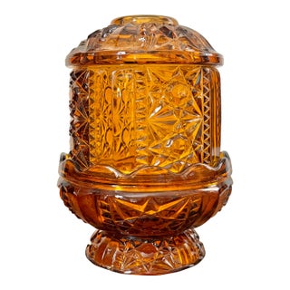Vintage Indiana Glass “Stars and Bars” Amber Fairy Lamp Light For Sale
