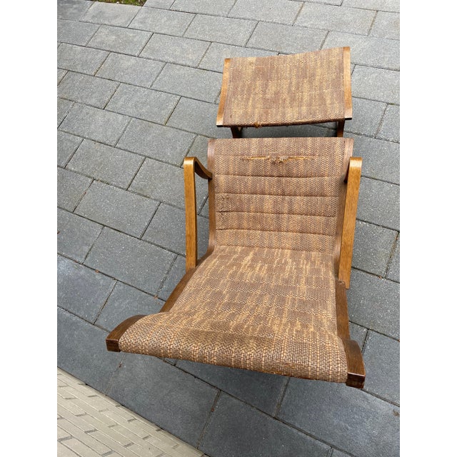 Mid-Century Modern 1970s Mid-Century Japanese Vintage Tendo Mokko Heron Rocking Chair and Ottoman Set For Sale - Image 3 of 11