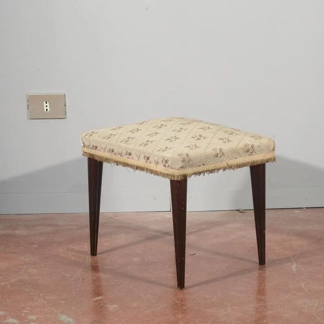 Vintage Stool in Damask Fabric, 1950s For Sale - Image 4 of 9