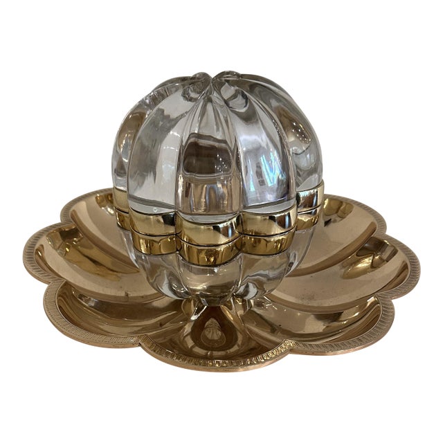 Brass and Glass Inkwell For Sale