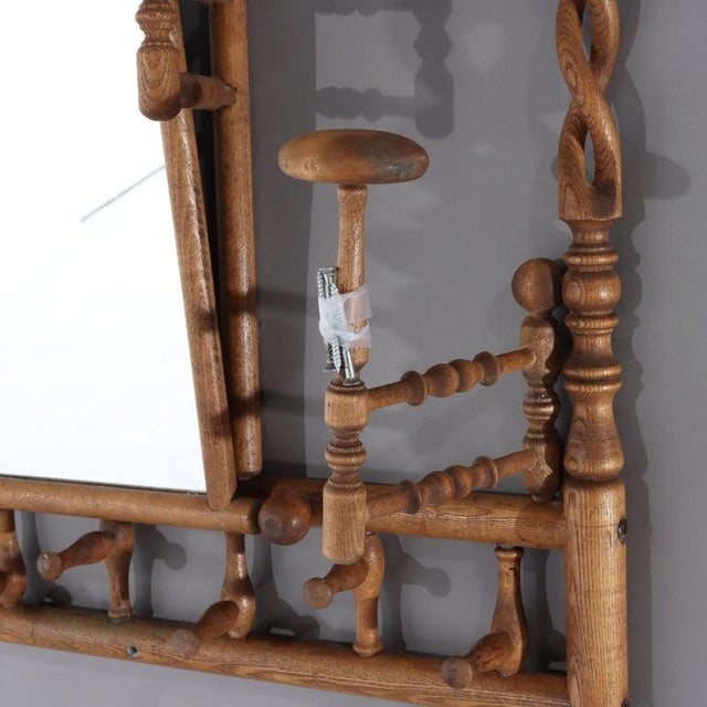 Antique Oak Stick & Ball Hat Rack With Mirror C1920 For Sale - Image 4 of 9