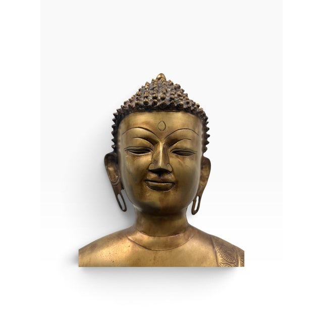Metal Vintage 4-Foot Hand-Cast Brass Standing Buddha Statue on Lotus Pedestal - 70 LBS For Sale - Image 7 of 9