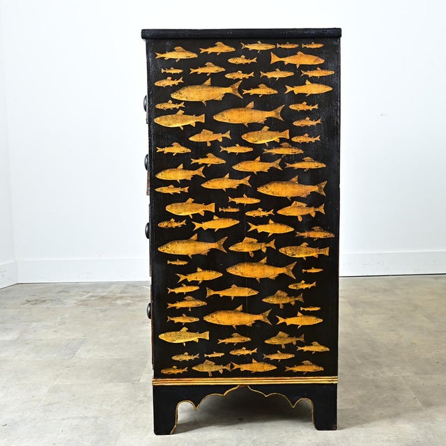 Early 20th Century English Painted Chest with Fish Decoupage For Sale - Image 9 of 12