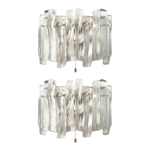 Mid-Century Austrian Model Fuente Wall Sconces in Ice-Glass by Kalmar for Kalmar Franken KG, 1970s, Set of 2