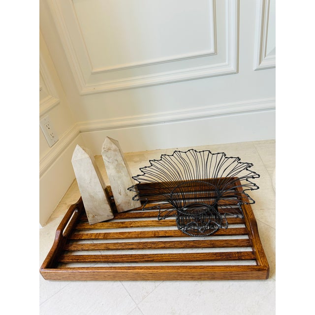 Vintage French Mid-Century Black Petal Top Wire Basket For Sale - Image 11 of 13