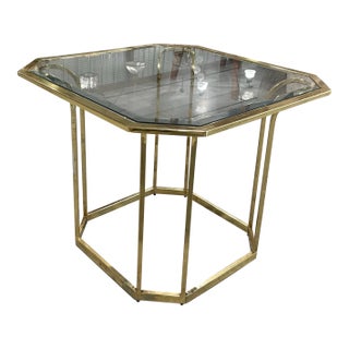 Mid-Century Brass & Glass Hexagonal End Table For Sale