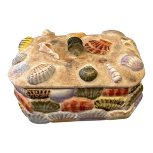 Mid 20th Century Ceramic Lidded Box Shell Motif Paul Hanson Italy