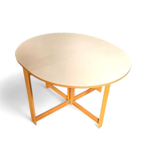 Vintage Scandinavian Folding Dining Table with Side Leaves and White Formica Top For Sale - Image 16 of 18