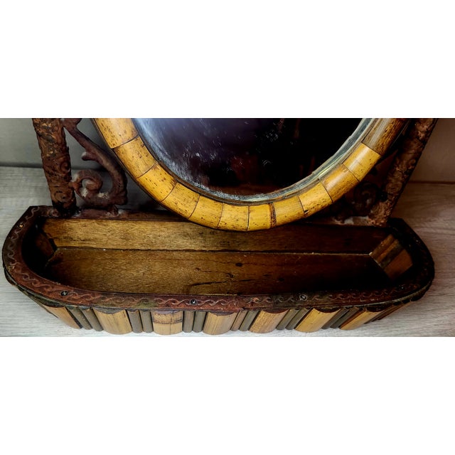 Victorian 19th C. Victorian Cast Iron & Hand-Cut Bamboo Tabletop Swing Vanity Mirror For Sale - Image 3 of 12