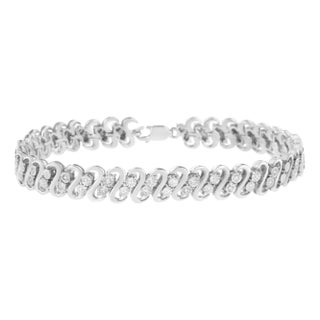 .925 Sterling Silver 1/4 cttw Round-Cut Diamond Double Row Wrapped S-Link Bracelet (I-J Color, I2-I3 Clarity) - Size 7.25" For Sale