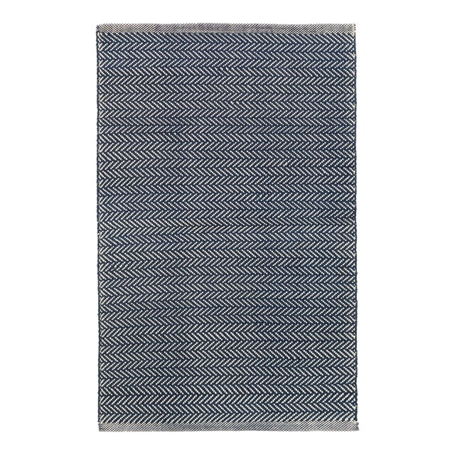 Dash & Albert by Annie Selke Herringbone Indigo Woven Cotton Rug, 5' x 8' For Sale